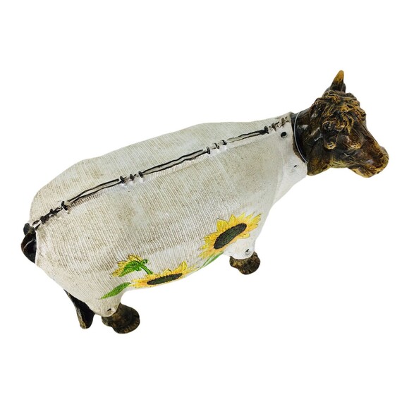 Vintage Farmhouse Dairy Cow Sunflower Cottage Flowers Statue Figurine Farm Decor - Picture 4 of 7